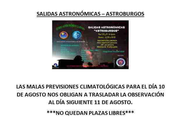 SALIDAS ASTRONÓMICAS/ASTROBURGOS-CAL - DÍA 11  (AFORO COMPLETO)